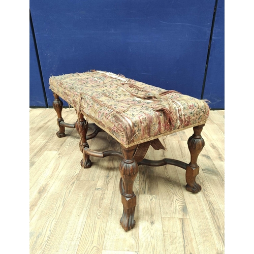 371 - William & Mary revival walnut centre stool circa early 20th Century with Chinese themed damask s... 