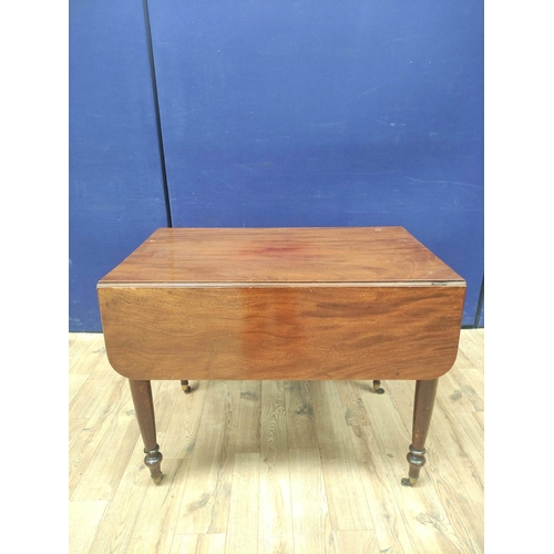 380 - Victorian mahogany Pembroke table with drawer to one end and faux drawer to opposing end, on turned ... 