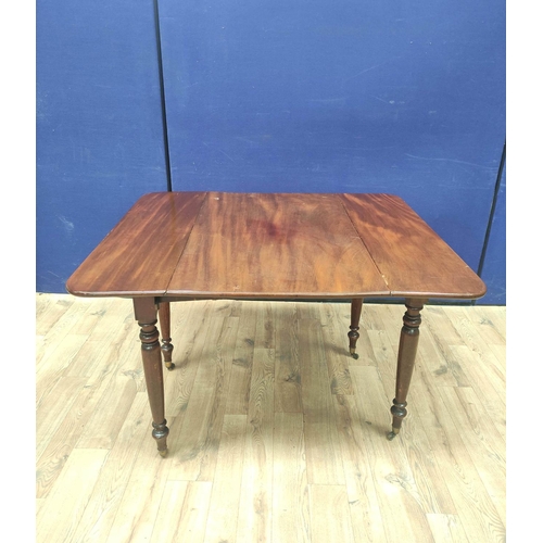 380 - Victorian mahogany Pembroke table with drawer to one end and faux drawer to opposing end, on turned ... 