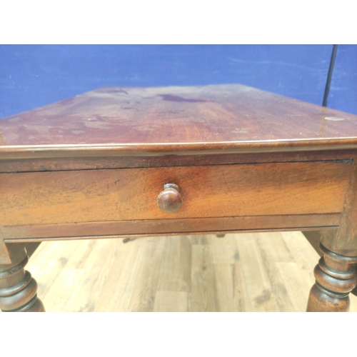 380 - Victorian mahogany Pembroke table with drawer to one end and faux drawer to opposing end, on turned ... 