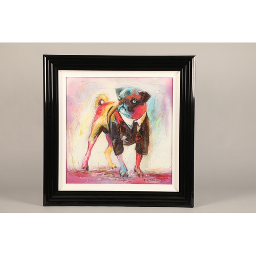 514 - J Harrold Framed oil on board, signed 'Pug' 60cm x 60cm