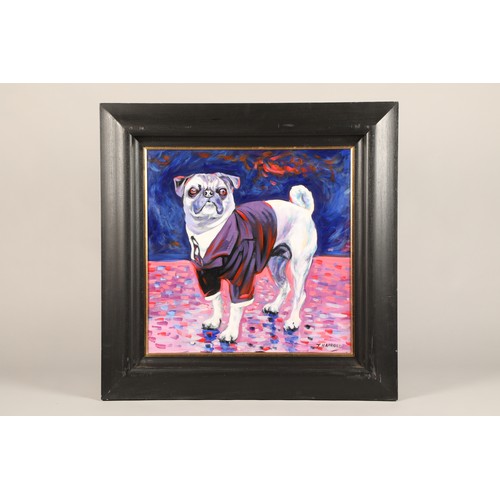 515 - J Harrold Framed oil on board, signed 'Pug' 60cm x 60cm