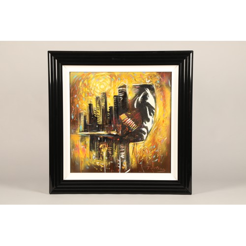 516 - J Harrold Framed oil on board, signed 'City Life' 60cm x 60cm