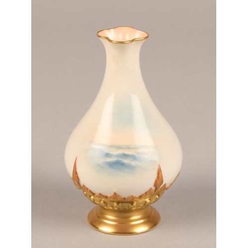 75 - Royal Worcester bottle shaped vase with hand painted seascape with gilt border, signed R. Rushton, 1... 