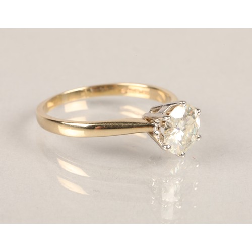 79 - Ladies diamond solitaire ring, brilliant cut diamonds 1.6 carat set on a 9ct gold shank, ring size O