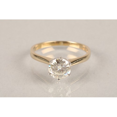 79 - Ladies diamond solitaire ring, brilliant cut diamonds 1.6 carat set on a 9ct gold shank, ring size O