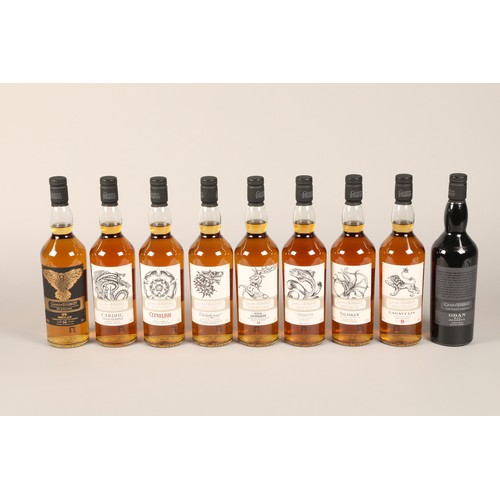 359 - Set of nine limited edition Game of Thrones bottles of whisky. House Stark, Dalwhinnie Winters Frost... 