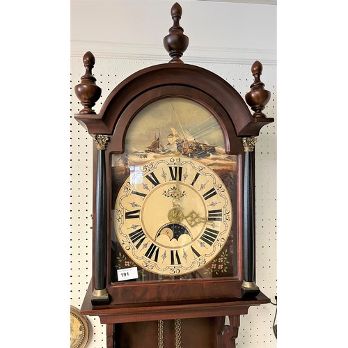 195 - Large wall hanging clock with painted dial, overall length 138 cm