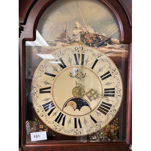 195 - Large wall hanging clock with painted dial, overall length 138 cm