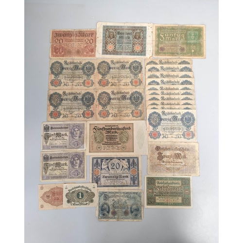 193 - Germany. 1910s/20s banknotes to include ten 1914 20 Mark notes, a 50 Mark note dated 1919 serial no ... 