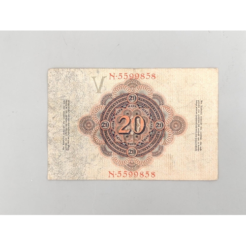 193 - Germany. 1910s/20s banknotes to include ten 1914 20 Mark notes, a 50 Mark note dated 1919 serial no ... 