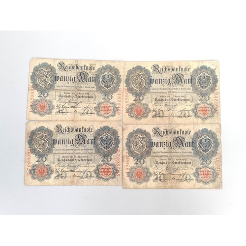 193 - Germany. 1910s/20s banknotes to include ten 1914 20 Mark notes, a 50 Mark note dated 1919 serial no ... 