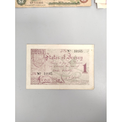 194 - World Banknotes. Lot to include a 1941 Jersey £1 note (German occupation) serial no 10165, a c... 