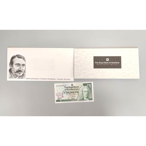 196 - Scotland. Group of banknotes to include six RBS Robert Louis Stevenson 1pound notes Uncirculated and... 