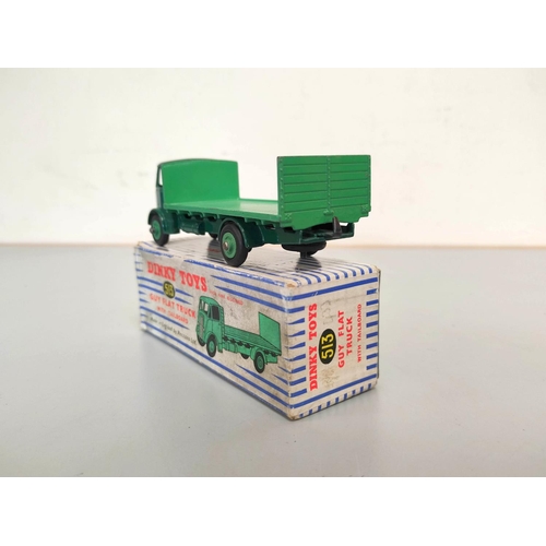 18 - Dinky Toys. Boxed diecast Guy Flat Truck with Tailboard no 513 with dark green cab & light green... 