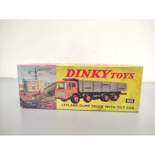 5 - Dinky Toys. Boxed Leyland Dump Truck with Tilt Cab No. 925. White cab and chassis with blue roof and... 