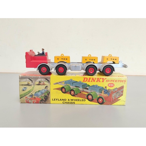7 - Dinky Toys. Boxed Leyland 8-wheeled Chassis No 936. Comprising, silver chassis, red front with red p... 