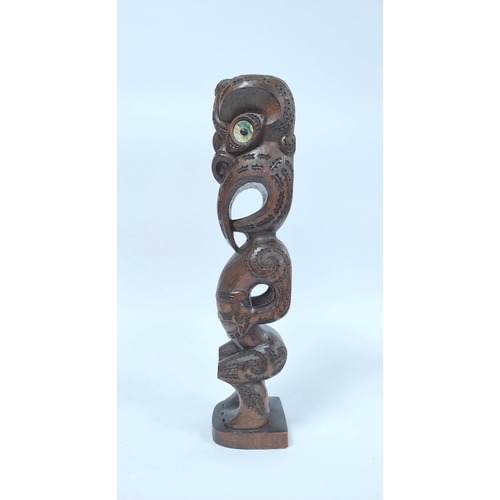 363 - South Pacific carved Maori totem figure of Tiki circa 1960s, with allover incised decoration, mother... 