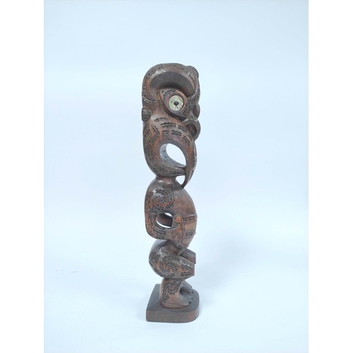 363 - South Pacific carved Maori totem figure of Tiki circa 1960s, with allover incised decoration, mother... 