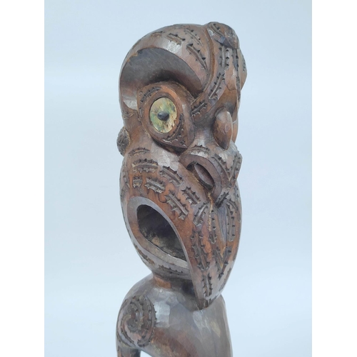 363 - South Pacific carved Maori totem figure of Tiki circa 1960s, with allover incised decoration, mother... 