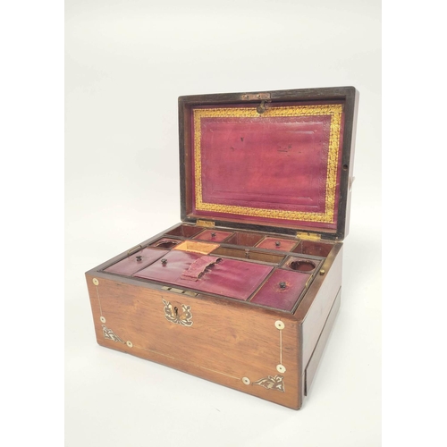 176 - Victorian rosewood gentleman`s writing box, the hinged top enclosing fitted tooled compartments, sec... 