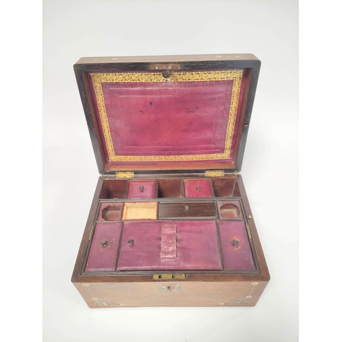 176 - Victorian rosewood gentleman`s writing box, the hinged top enclosing fitted tooled compartments, sec... 