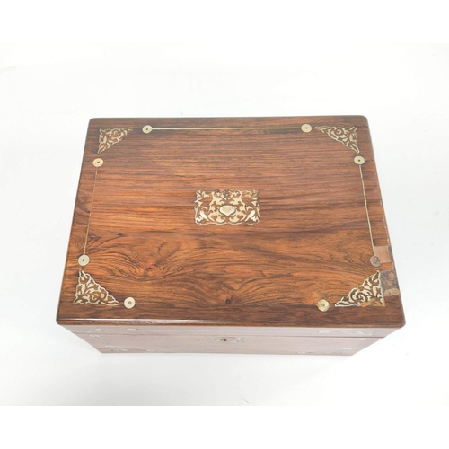 176 - Victorian rosewood gentleman`s writing box, the hinged top enclosing fitted tooled compartments, sec... 