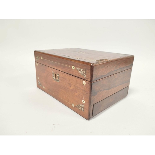 176 - Victorian rosewood gentleman`s writing box, the hinged top enclosing fitted tooled compartments, sec... 