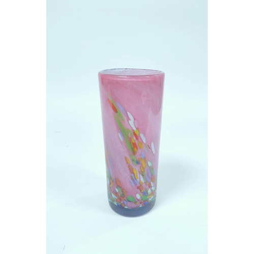 179 - Art Glass Vase of cylindrical shape with multi coloured inclusions on a pink opaque ground, signed B... 