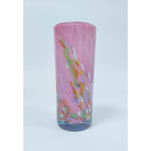 179 - Art Glass Vase of cylindrical shape with multi coloured inclusions on a pink opaque ground, signed B... 