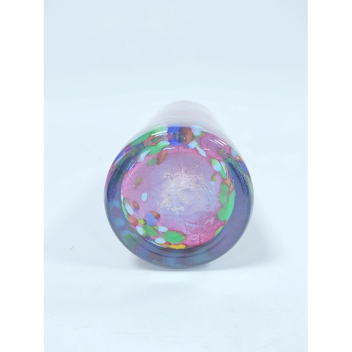 179 - Art Glass Vase of cylindrical shape with multi coloured inclusions on a pink opaque ground, signed B... 