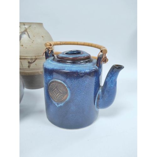 298 - Collection of studio pottery to include tea pots, glazed vases, some examples with impressed initial... 