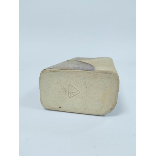 300 - Roger Veal. Tolcarne Pottery. Studio pottery cubed shaped vase with aperture to the top and abstract... 