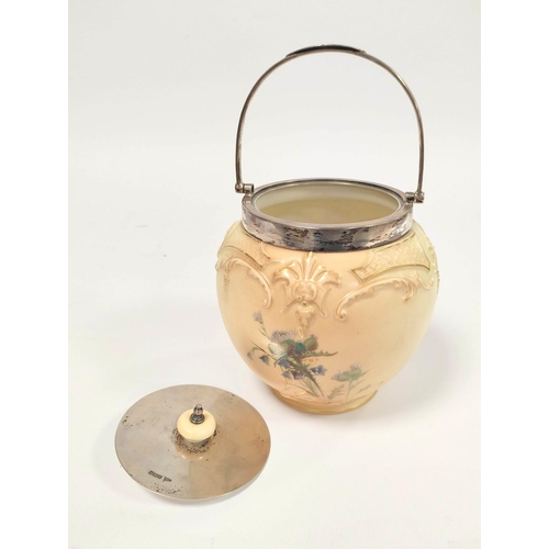 301 - Royal Worcester blush ivory porcelain biscuit barrel with hallmarked silver cover for Walker & H... 