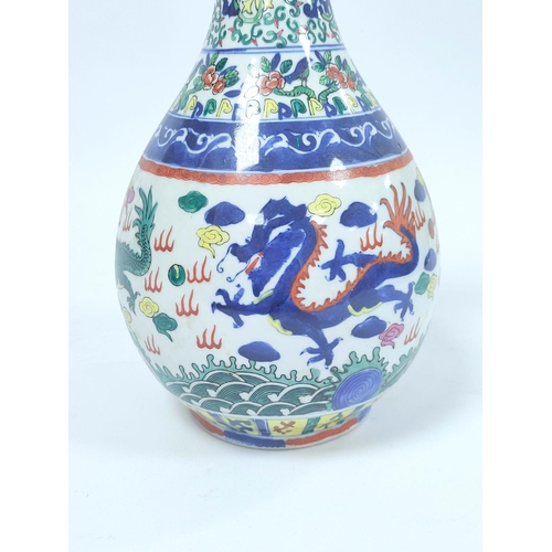 351 - Chinese Wanli style vase painted in the Doucai palette with garlic mouth, Decorated with artisan lea... 