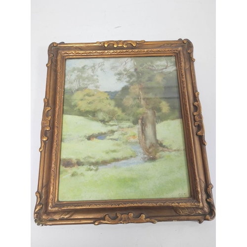 236 - Grace E Sainsbury (Fl 1889-1893).Woodland Stream.Oil on Board.Initialled to lower right.29cm x 23cm.... 