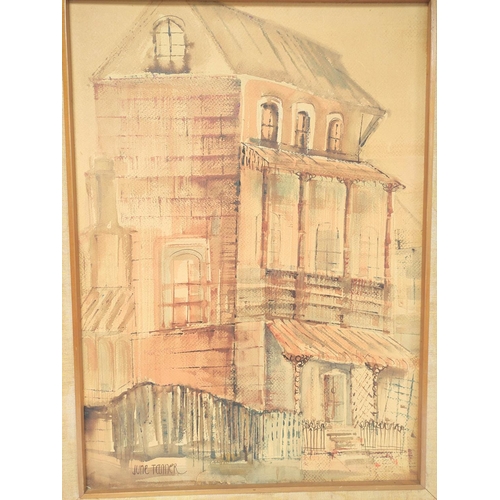 246 - June Tanner (Australian)Old Building in QuornMixed Media on BoardSigned76cm x 54cmTo verso remnants ... 