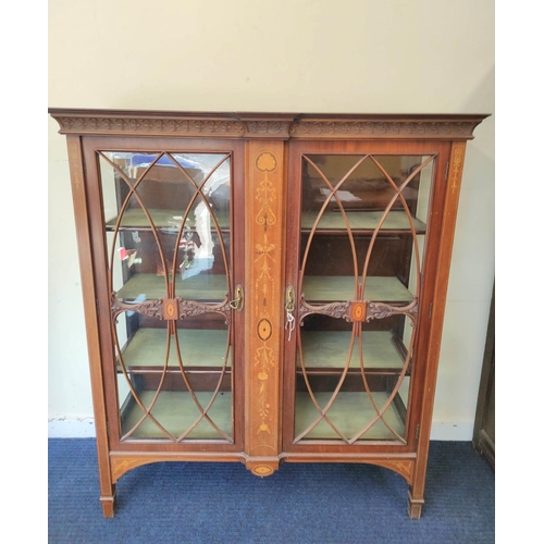 375 - Art Nouveau inlaid mahogany display cabinet,  early 20th Century with twin glazed astragal doors enc... 