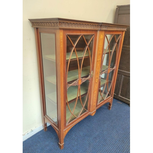 375 - Art Nouveau inlaid mahogany display cabinet,  early 20th Century with twin glazed astragal doors enc... 