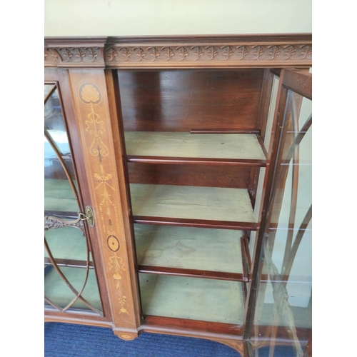 375 - Art Nouveau inlaid mahogany display cabinet,  early 20th Century with twin glazed astragal doors enc... 