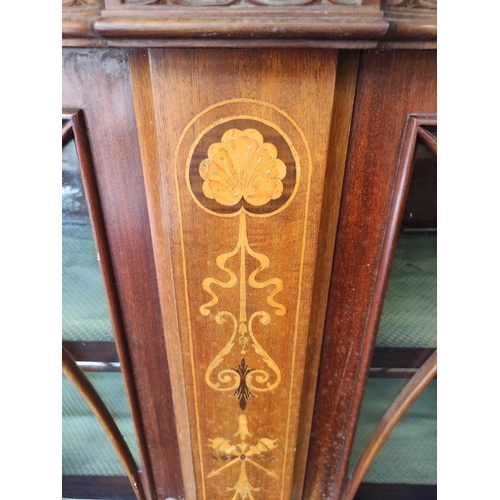 375 - Art Nouveau inlaid mahogany display cabinet,  early 20th Century with twin glazed astragal doors enc... 