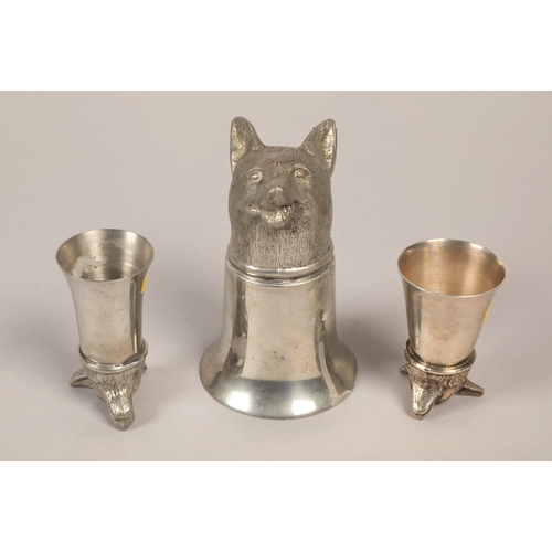 172A - Three silver plated 'fox head' stirrup cups; 12.5cm high