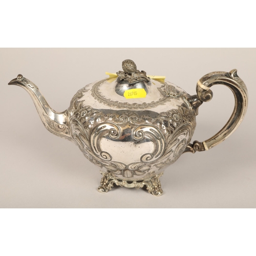 134 - 19th c. Martin Hall & Co. silver plate teapot and ball and claw footed salver (2)