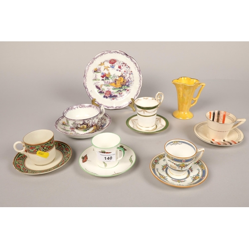 140 - Selection of tea and coffee cup and saucers including Belleek, Coalport, Mintons, Foley Peacock, Sol... 