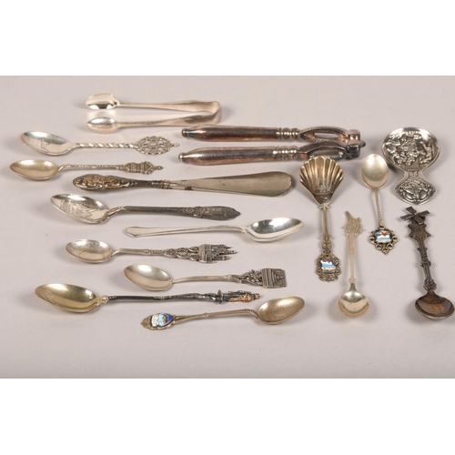 160 - Assortment of silver, epns, white metal souvenir spoons etc.