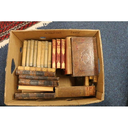 308 - Box containing books to include Works of Flavius Josephus, 1826, other works in Hebrew, also Home Un... 