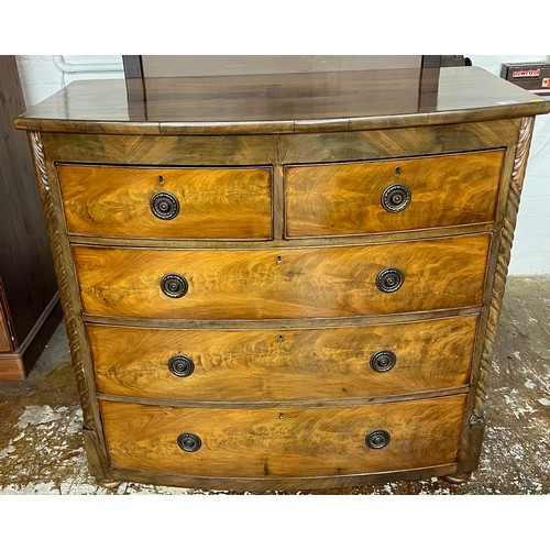 534 - 19th century bow front two over three chest of drawers107 high,110cm long