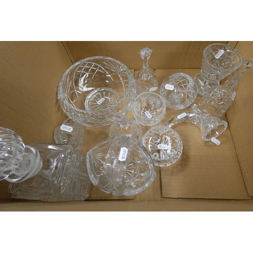 93 - Large box of crystal glassware to include decanters, bowls, etc.