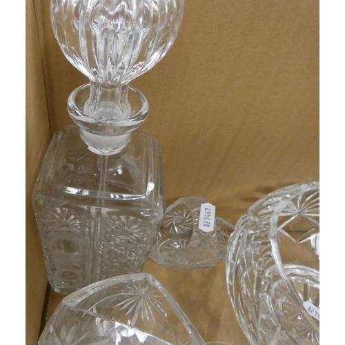 93 - Large box of crystal glassware to include decanters, bowls, etc.