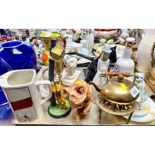 312 - Paragon teacup and saucer, plate, various cats, Whisky decanters etc.